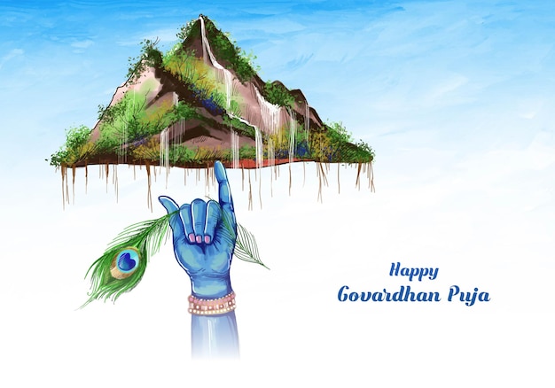 Free vector govardhan puja as it is hindu festival celebration card background