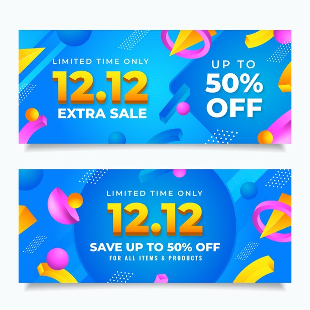 Gradient 12.12 sale horizontal banners set