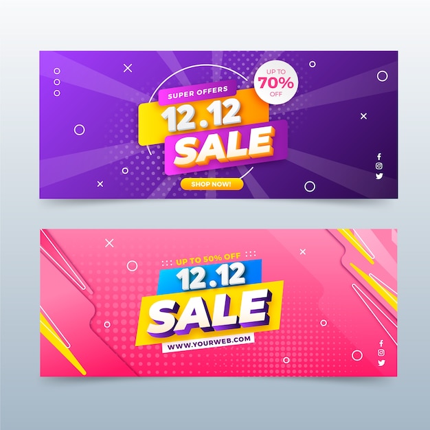 Gradient 12.12 sale horizontal banners set