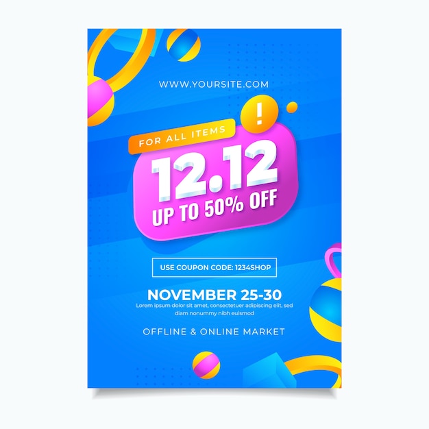 Gradient 12.12 sale vertical flyer template