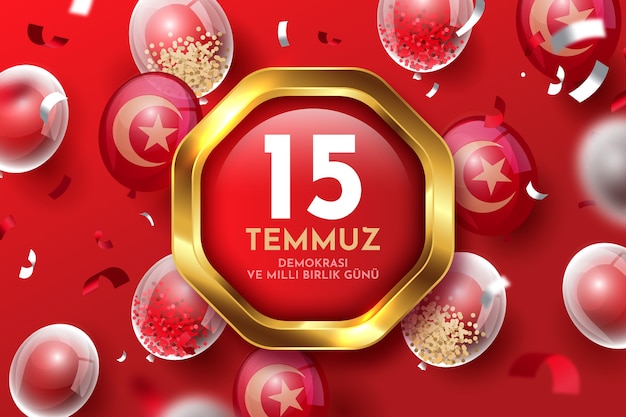 Gradient 15 temmuz background with balloons