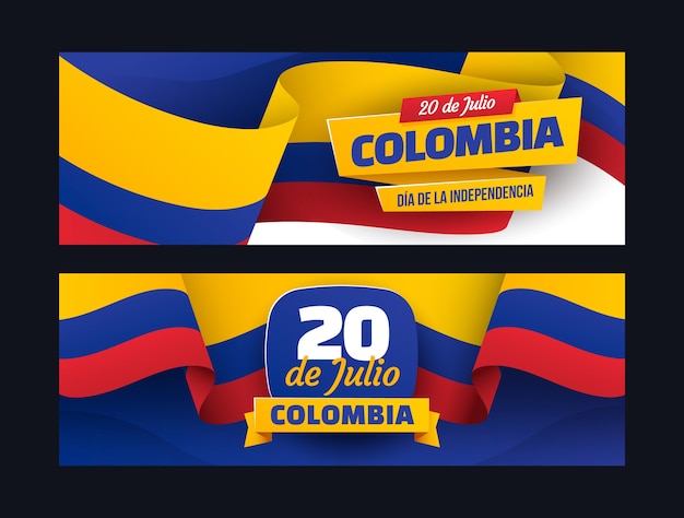 Gradient 20 de julio horizontal banners set with flag