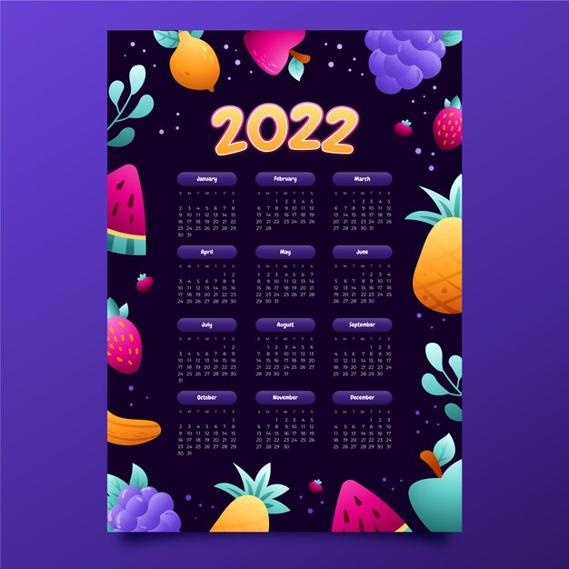 Gradient 2022 calendar template