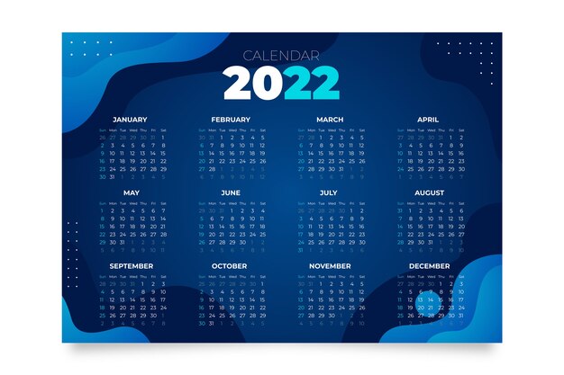 Gradient 2022 calendar template