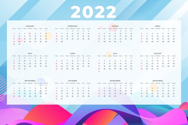 Gradient 2022 calendar template