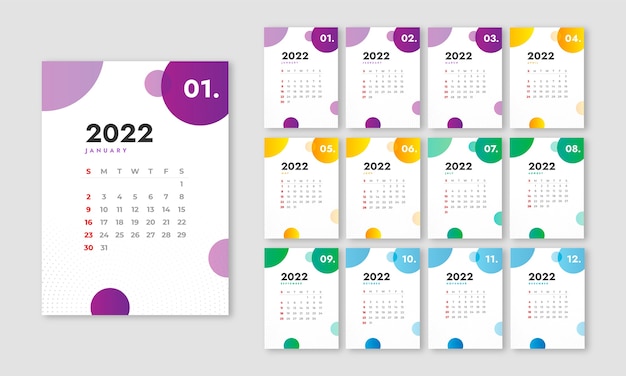 Gradient 2022 calendar template