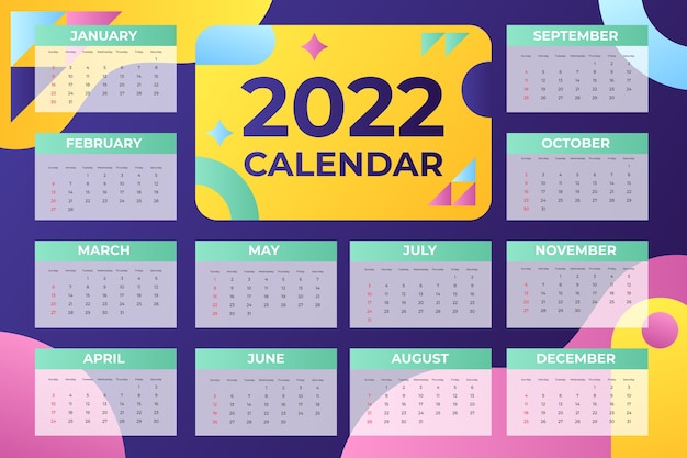 Gradient 2022 calendar template