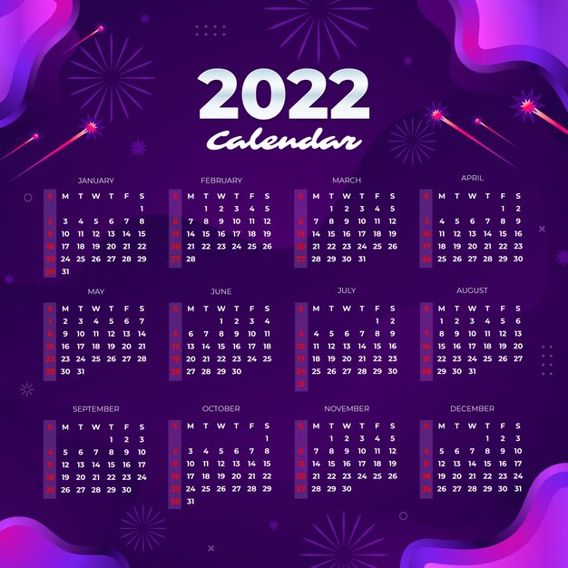 Gradient 2022 calendar template