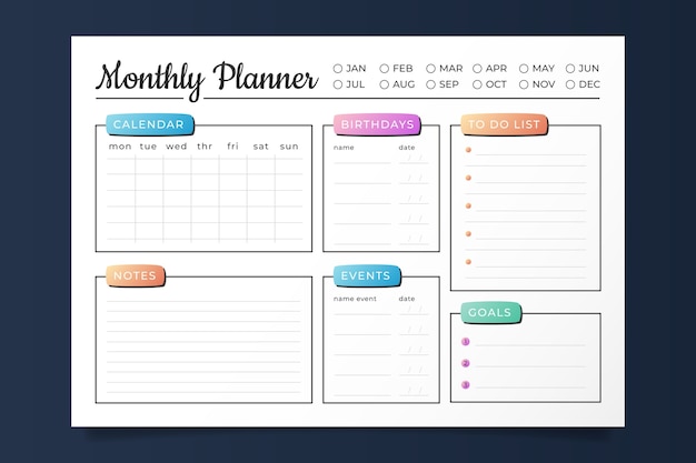 Free vector gradient 2023 monthly planner calendar template