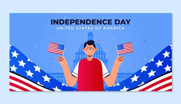 Gradient 4th of july banner with american man