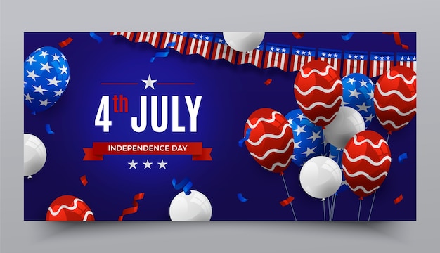 Gradient 4th of july horizontal banner template with balloons