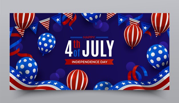 Gradient 4th of july horizontal banner template with balloons