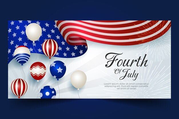 Gradient 4th of july horizontal banner template with balloons