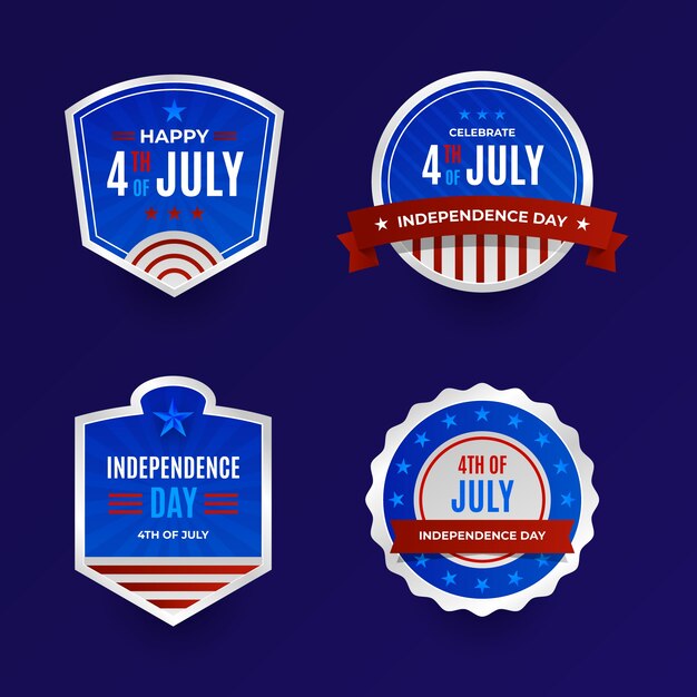 Gradient 4th of july labels collection