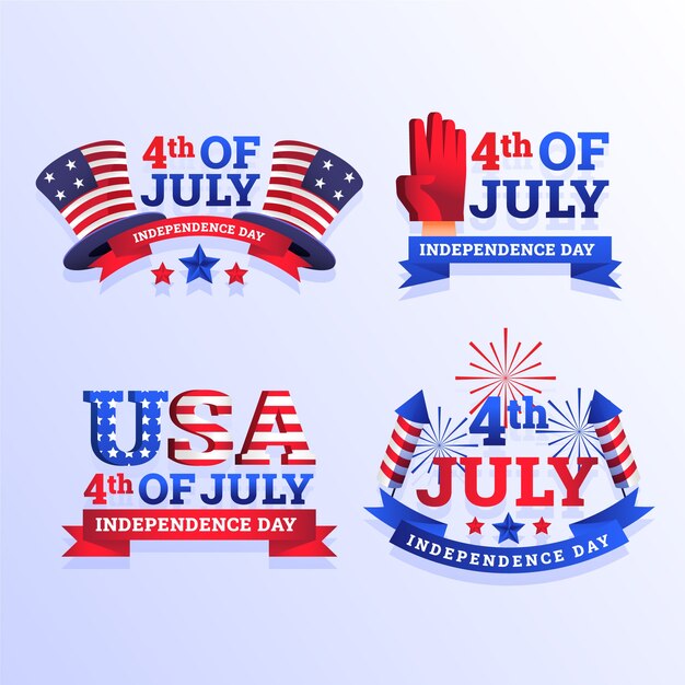 Gradient 4th of july labels and logos collection