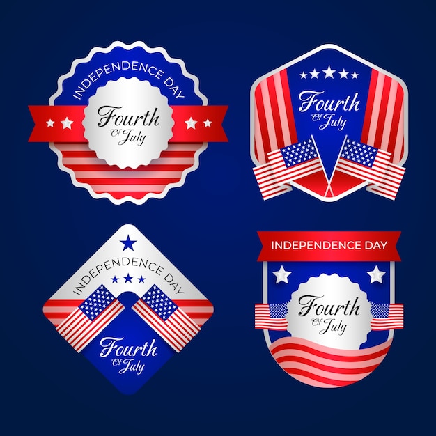 Gradient 4th of july labels and logos collection