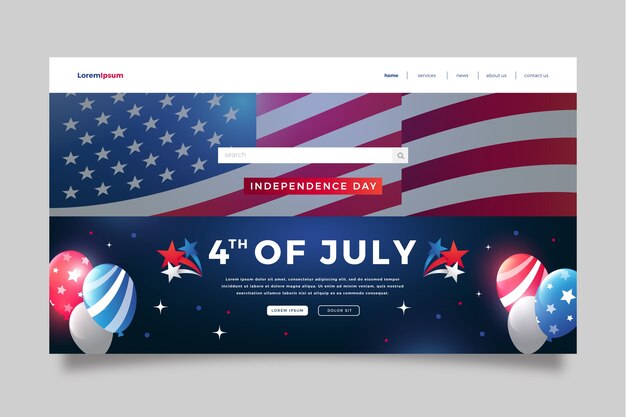 Gradient 4th of july landing page template