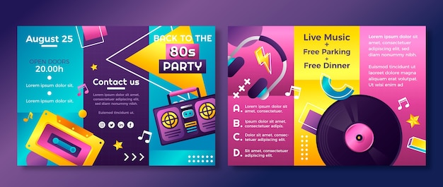 Gradient 80's themed party brochure template