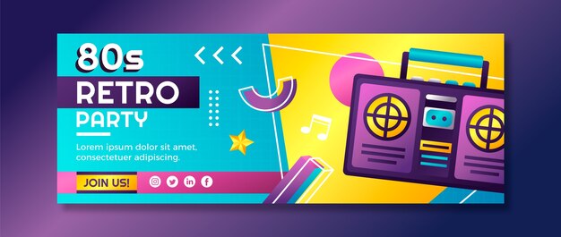 Gradient 80's themed party social media cover template