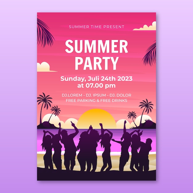 Free Vector gradient 80's vertical poster template for summertime