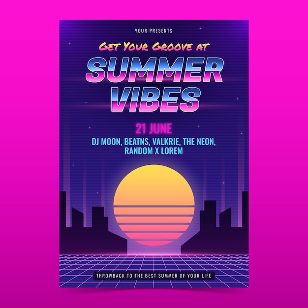 Free Vector gradient 80's vertical poster template for summertime