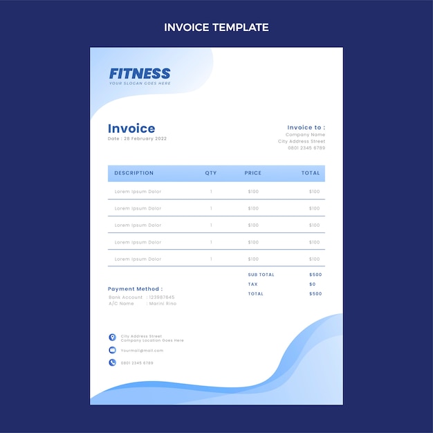 Free Vector gradient abstract fitness invoice template