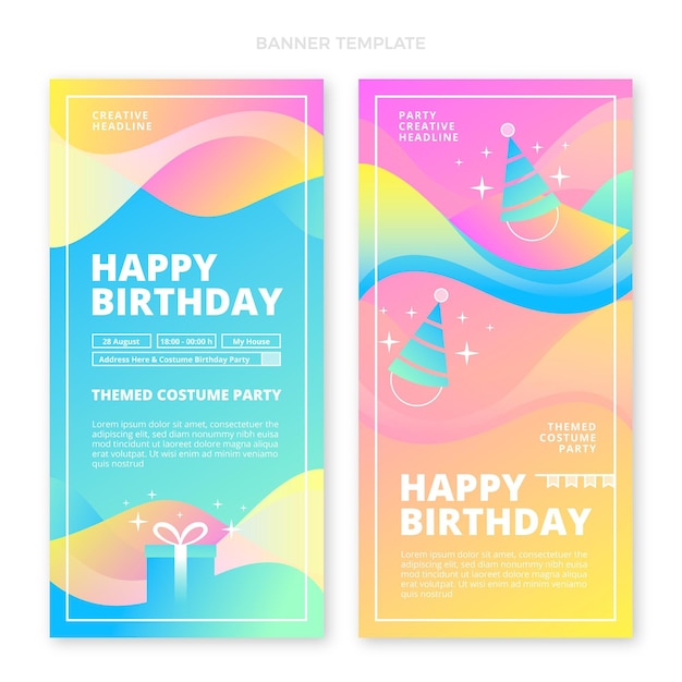 Gradient abstract fluid birthday banners vertical