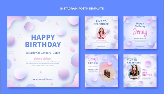 Free vector gradient abstract fluid birthday ig post