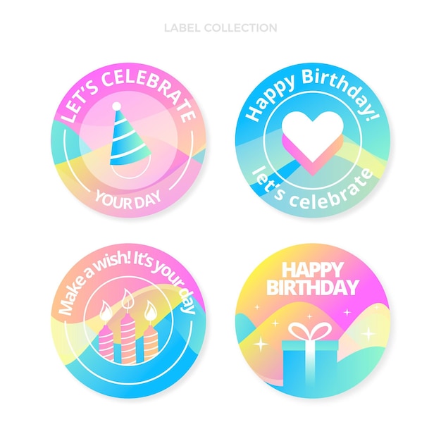 Gradient abstract fluid birthday label and badges