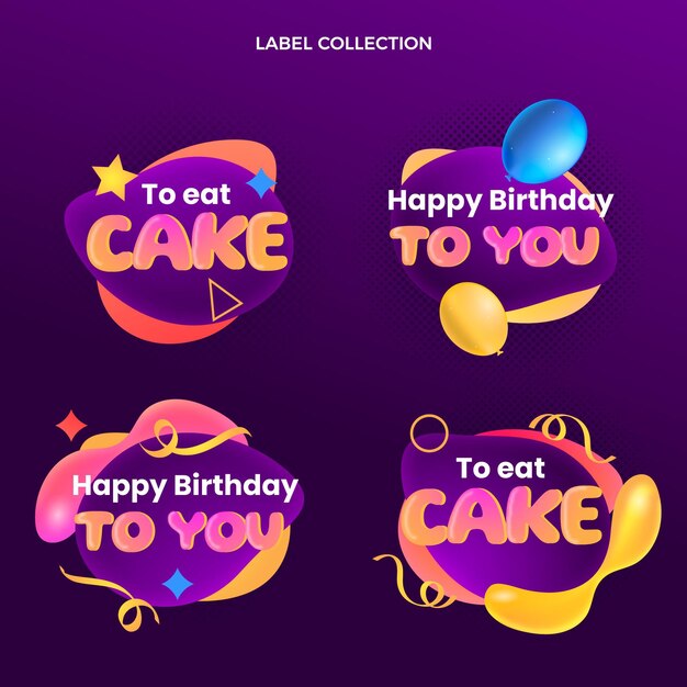 Gradient abstract fluid birthday labels