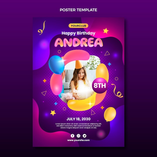 Gradient abstract fluid birthday poster