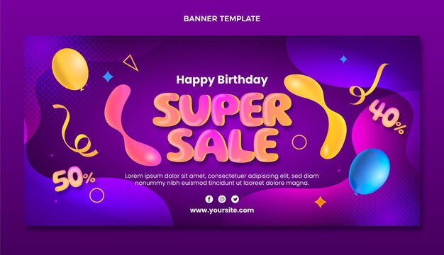 Gradient abstract fluid birthday sale banner