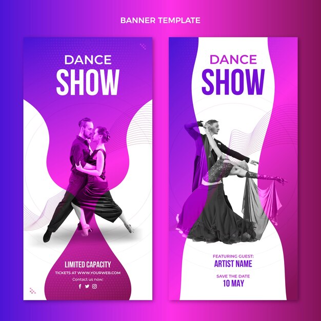 Gradient abstract fluid dance show vertical banners set