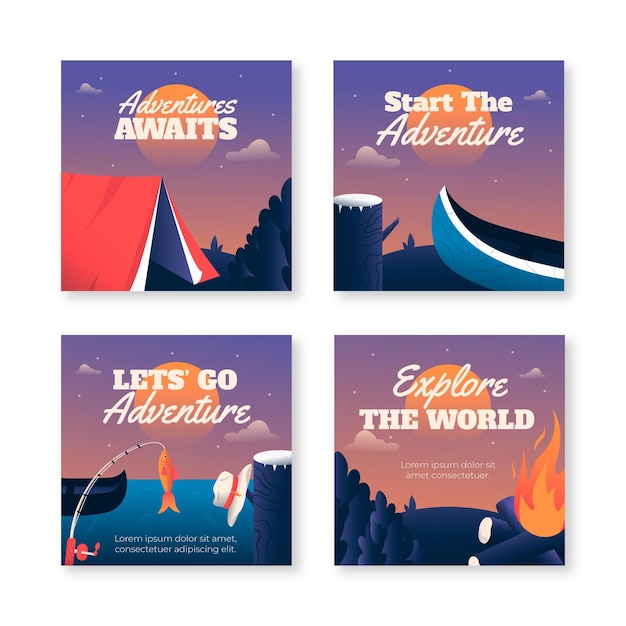 Free Vector gradient adventure instagram posts collection