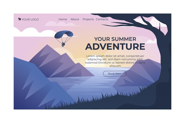 Gradient adventure landing page template