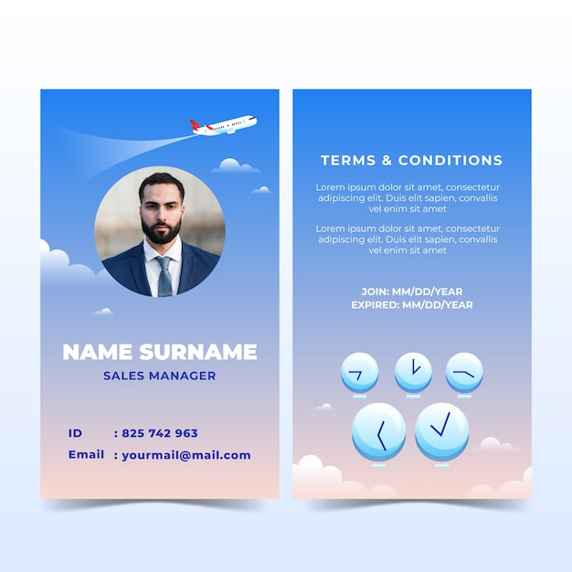 Free Vector gradient airline company id card