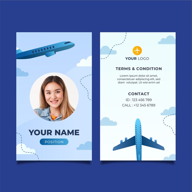 Free Vector gradient airline company id card