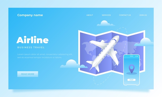 Free Vector gradient airline company landing page template