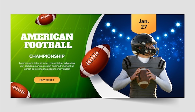 Gradient american football championship horizontal banner template