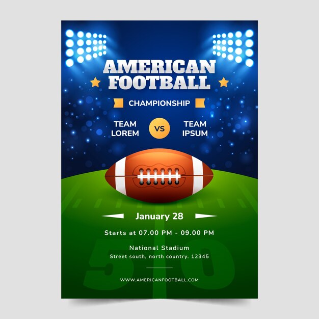 Gradient american football championship vertical poster template