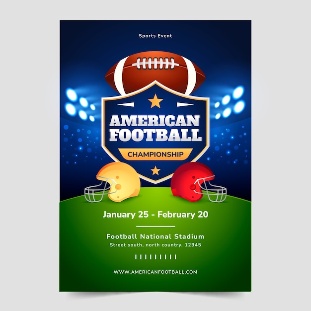 Gradient american football championship vertical poster template