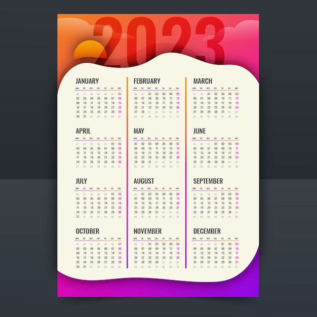 Free Vector gradient annual calendar template