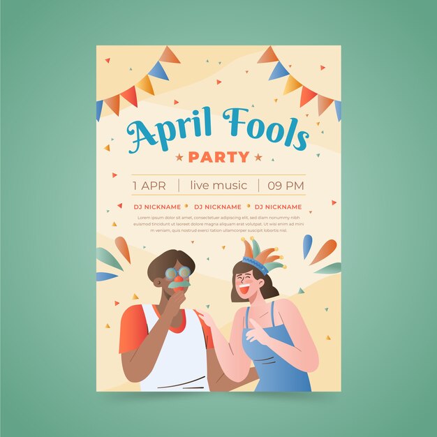 Gradient april fools day vertical flyer template