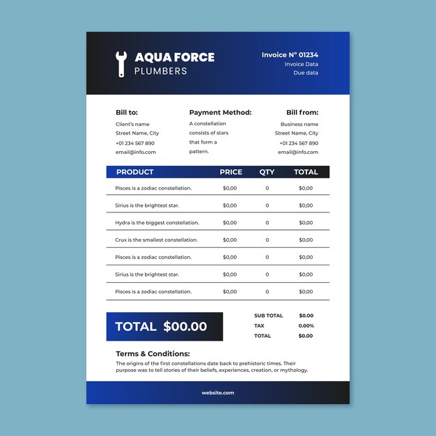 Gradient aqua force plumbers invoice