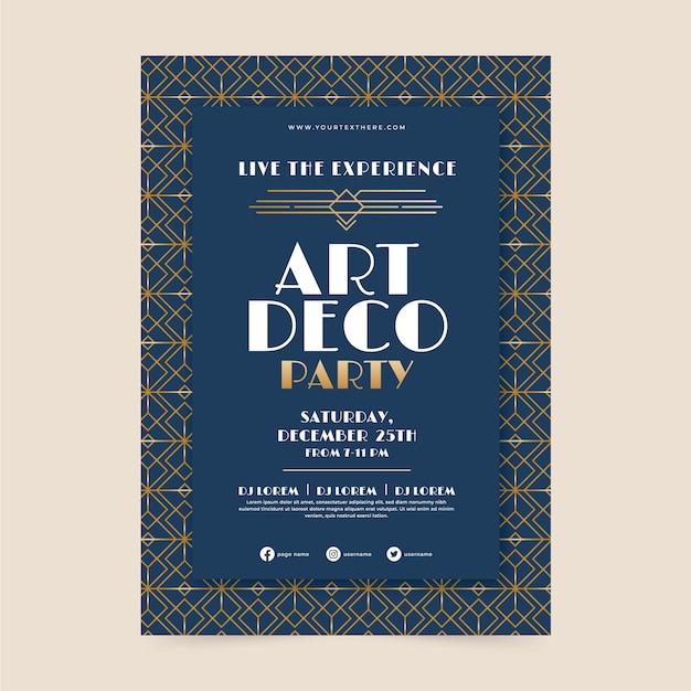 Free Vector gradient art deco party poster