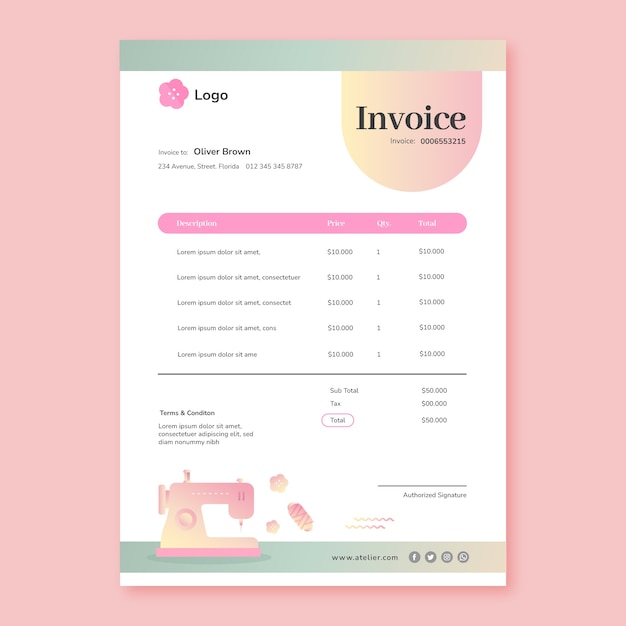 Gradient atelier service invoice template