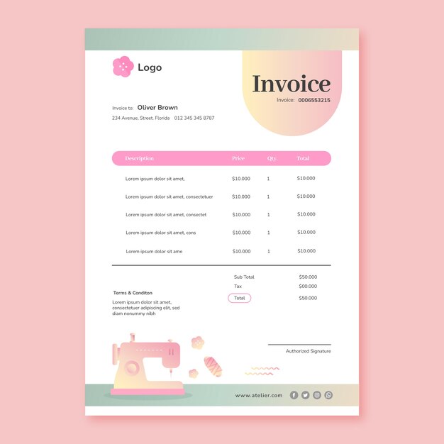 Gradient atelier service invoice template