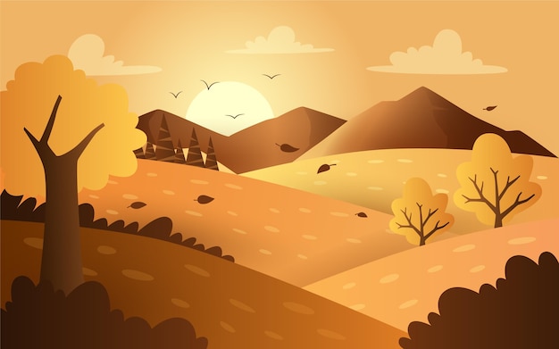 Free Vector gradient autumn landscape with sun