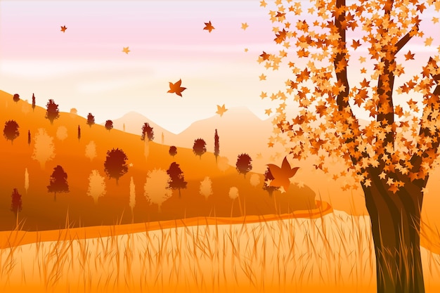 Free vector gradient autumn landscape with tree