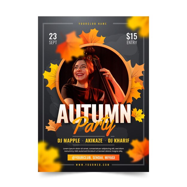 Gradient autumn vertical flyer template with photo